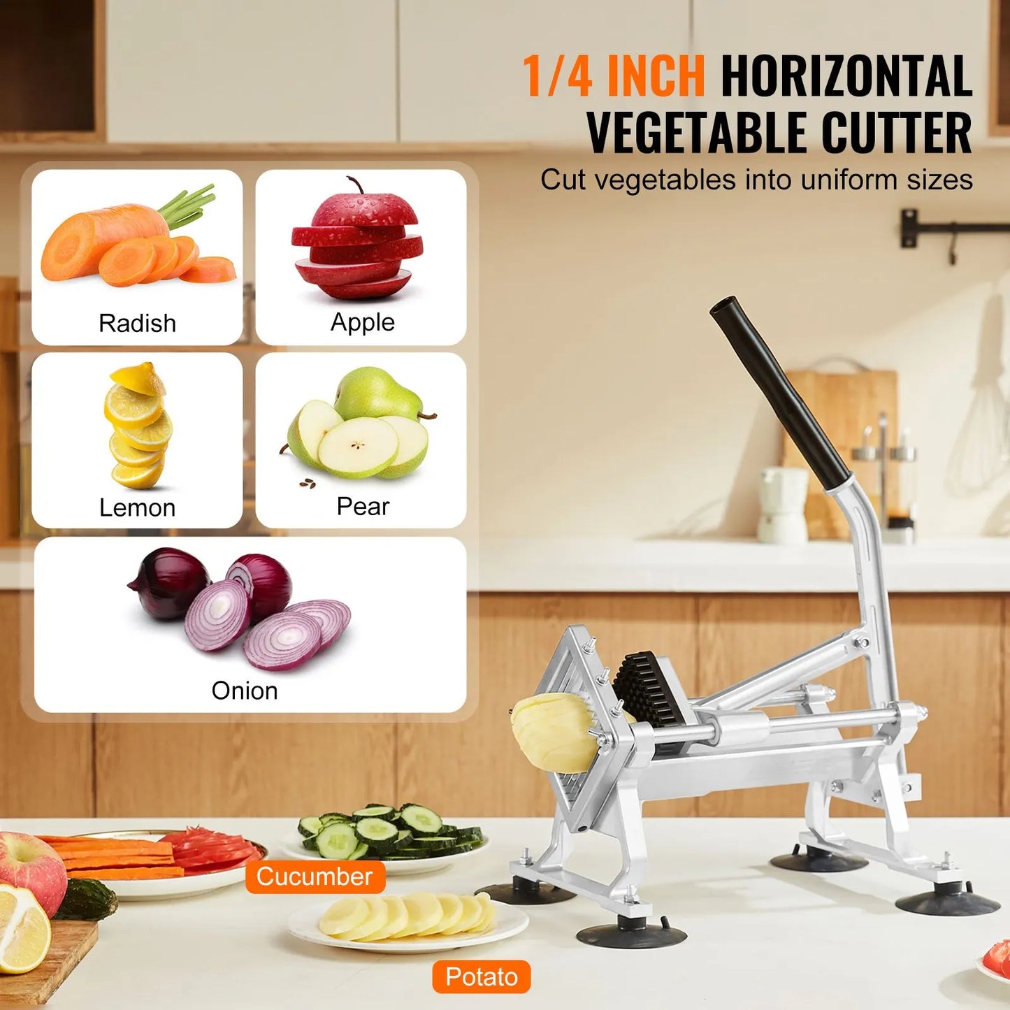 Commercial Vegetable Slicer, 1/4 inch Fruit Slicer, Stainless Steel and Aluminum Alloy Vegetable Cutter Slicer Machine, Manual Slicer with Non-slip Feet, for Radishes, Onions, Potatoes, Lemons - Image 2