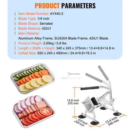 Commercial Vegetable Slicer, 1/4 inch Fruit Slicer, Stainless Steel and Aluminum Alloy Vegetable Cutter Slicer Machine, Manual Slicer with Non-slip Feet, for Radishes, Onions, Potatoes, Lemons - Image 7
