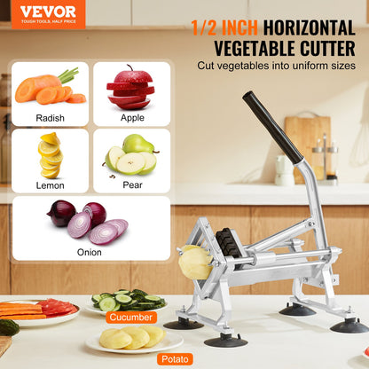 Commercial Vegetable Slicer, 1/2 inch Fruit Slicer, Stainless Steel and Aluminum Alloy Vegetable Cutter Slicer Machine, Manual Slicer with Non-slip Feet, for Radishes, Onions, Potatoes, Lemons - Image 2
