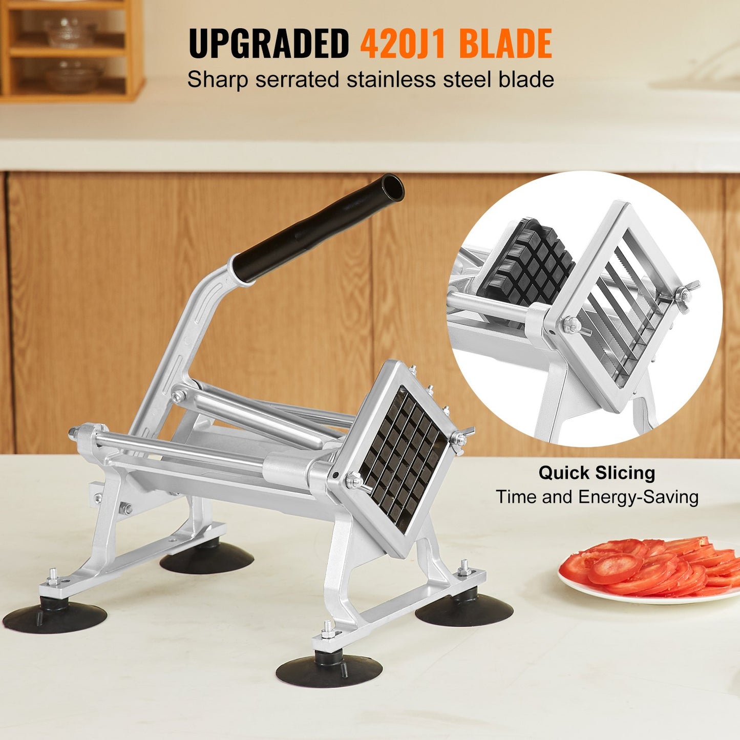 Commercial Vegetable Slicer, 1/2 inch Fruit Slicer, Stainless Steel and Aluminum Alloy Vegetable Cutter Slicer Machine, Manual Slicer with Non-slip Feet, for Radishes, Onions, Potatoes, Lemons - Image 4