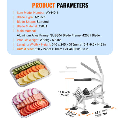 Commercial Vegetable Slicer, 1/2 inch Fruit Slicer, Stainless Steel and Aluminum Alloy Vegetable Cutter Slicer Machine, Manual Slicer with Non-slip Feet, for Radishes, Onions, Potatoes, Lemons - Image 7