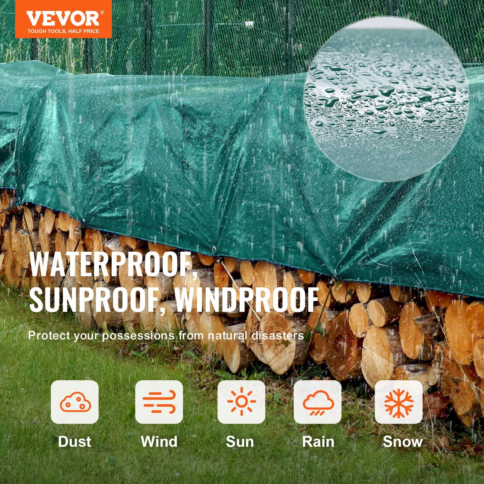 PVC Waterproof Tarp, 16.5 x 29.5 ft Heavy Duty PVC Tarpaulin, Tear-Proof and Weather-Proof, with Grommets and Reinforced Edges for Canopy Boat RV Tent Shelter Trailer Truck Cover, Green - Image 2