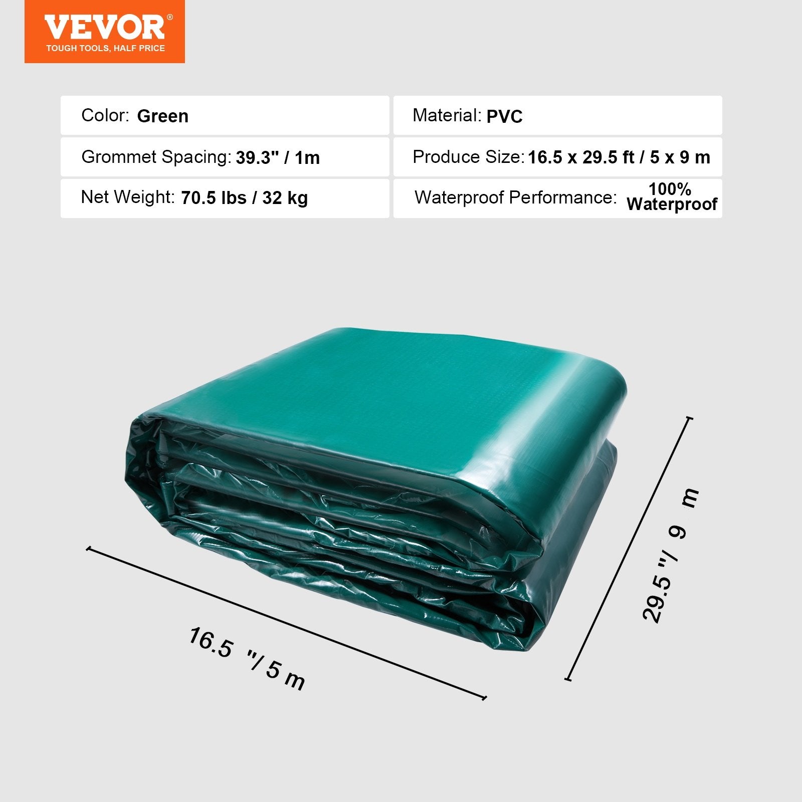 PVC Waterproof Tarp, 16.5 x 29.5 ft Heavy Duty PVC Tarpaulin, Tear-Proof and Weather-Proof, with Grommets and Reinforced Edges for Canopy Boat RV Tent Shelter Trailer Truck Cover, Green - Image 7