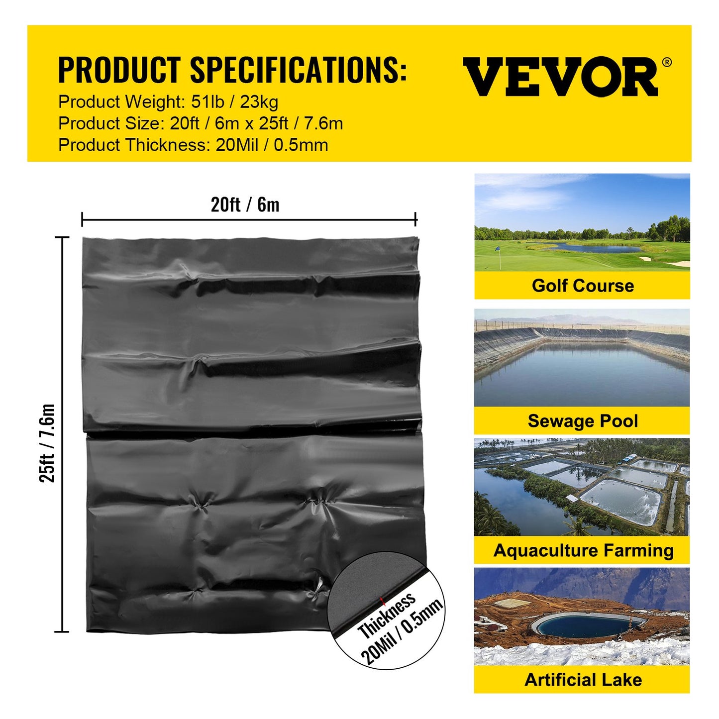 LLDPE Pond Liner 20x25 ft, Pond Liner 20 Mil, Fish Pond Liners for Waterfall, Pond and Fish Ponds - Image 7