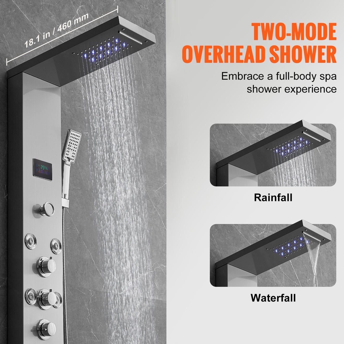Shower Panel System, 6 Shower Modes, LED & Screen Hydroelectricity Shower Panel Tower, Rainfall, Waterfall, 8 Massage Jets, Tub Spout, Handheld Shower, Stainless Steel Wall-Mounted Shower Set - Image 3