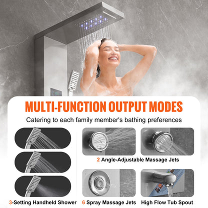 Shower Panel System, 6 Shower Modes, LED & Screen Hydroelectricity Shower Panel Tower, Rainfall, Waterfall, 8 Massage Jets, Tub Spout, Handheld Shower, Stainless Steel Wall-Mounted Shower Set - Image 4
