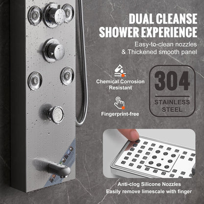 Shower Panel System, 6 Shower Modes, LED & Screen Hydroelectricity Shower Panel Tower, Rainfall, Waterfall, 8 Massage Jets, Tub Spout, Handheld Shower, Stainless Steel Wall-Mounted Shower Set - Image 6