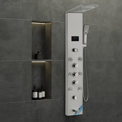 Shower Panel System, 6 Shower Modes, LED & Screen Hydroelectricity Shower Panel Tower, Rainfall, Waterfall, 8 Massage Jets, Tub Spout, Handheld Shower, Stainless Steel Wall-Mounted Shower Set - Image 8