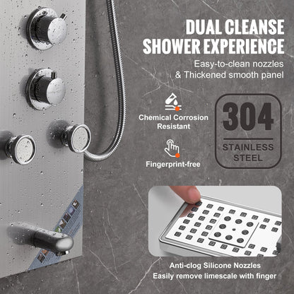 Shower Panel System, 6 Shower Modes, LED & Screen Hydroelectricity Shower Panel Tower, Rainfall, Waterfall, 5 Massage Jets, Tub Spout, Handheld Shower, Stainless Steel Wall-Mounted Shower Set - Image 6