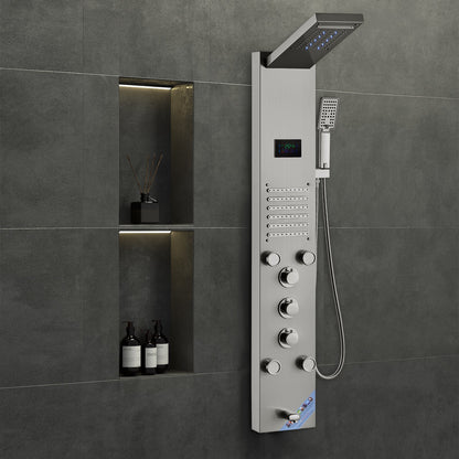 Shower Panel System, 6 Shower Modes, LED & Screen Hydroelectricity Shower Panel Tower, Rainfall, Waterfall, 5 Massage Jets, Tub Spout, Handheld Shower, Stainless Steel Wall-Mounted Shower Set - Image 8