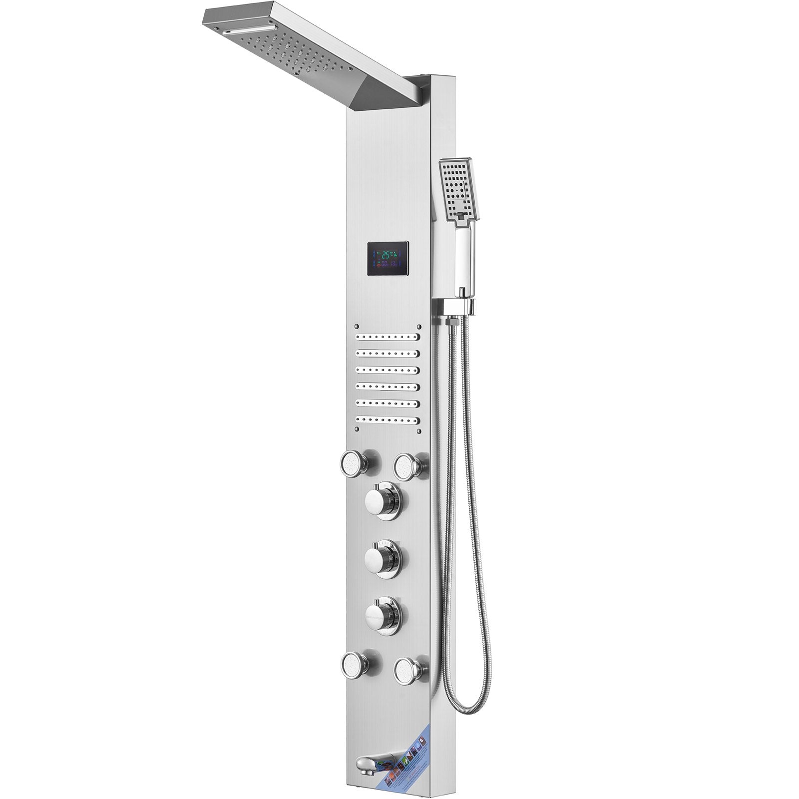 Shower Panel System, 6 Shower Modes, LED & Screen Hydroelectricity Shower Panel Tower, Rainfall, Waterfall, 5 Massage Jets, Tub Spout, Handheld Shower, Stainless Steel Wall-Mounted Shower Set - Image 9