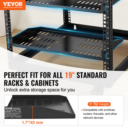 2PCS 1U Server Rack Shelf, 254mm Depth, 22.68kg Max Load Capacity Vented Cantilever or Wall Mount Rack Mount Shelf with Tray, Good Air Circulation for 482.6mm Network Cabinet or Equipment Rack - Image 2