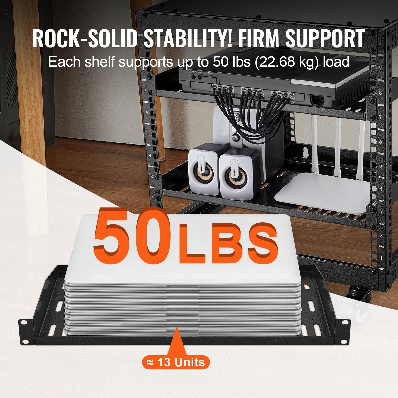 2PCS 1U Server Rack Shelf, 254mm Depth, 22.68kg Max Load Capacity Vented Cantilever or Wall Mount Rack Mount Shelf with Tray, Good Air Circulation for 482.6mm Network Cabinet or Equipment Rack - Image 3