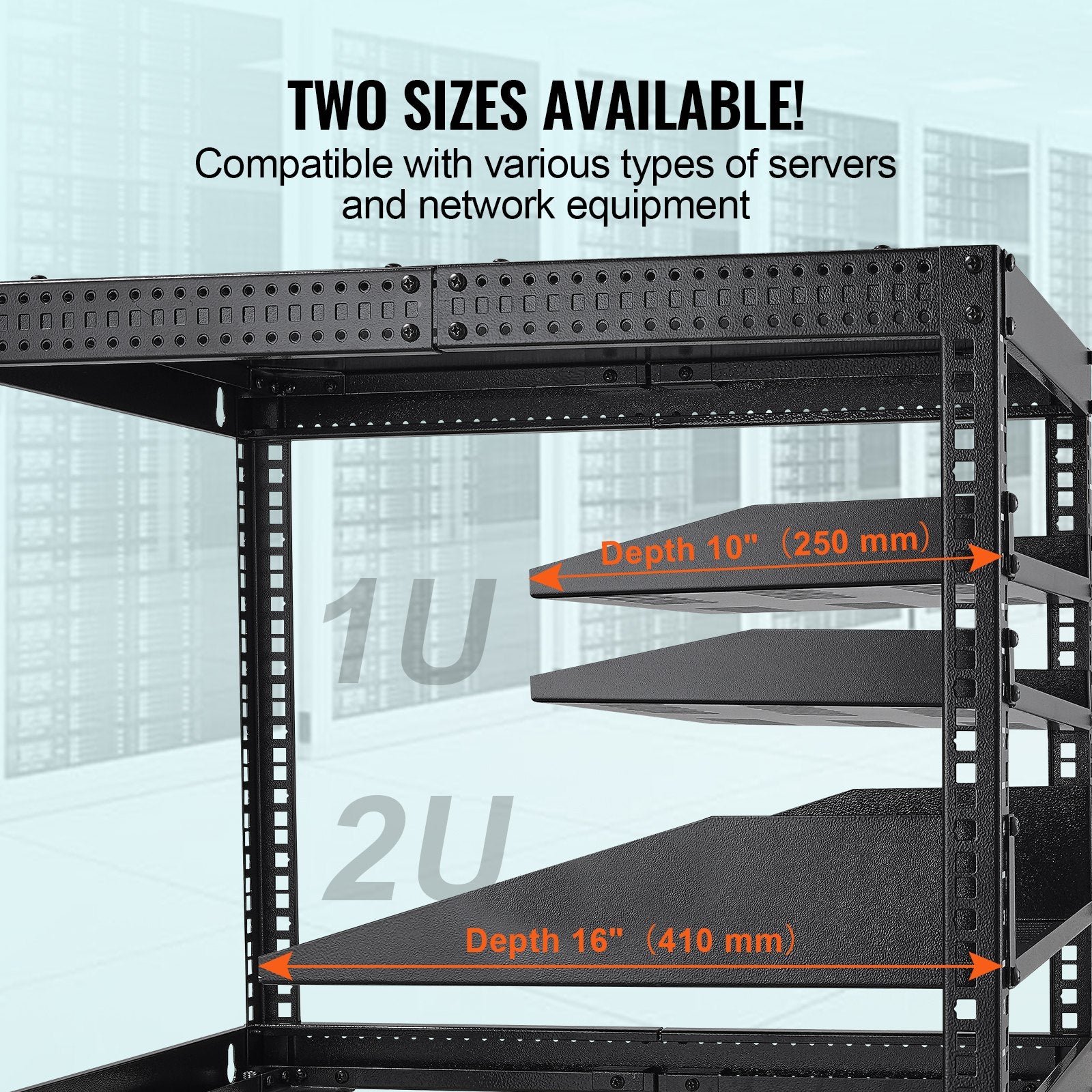 2PCS 1U Server Rack Shelf, 254mm Depth, 22.68kg Max Load Capacity Vented Cantilever or Wall Mount Rack Mount Shelf with Tray, Good Air Circulation for 482.6mm Network Cabinet or Equipment Rack - Image 5