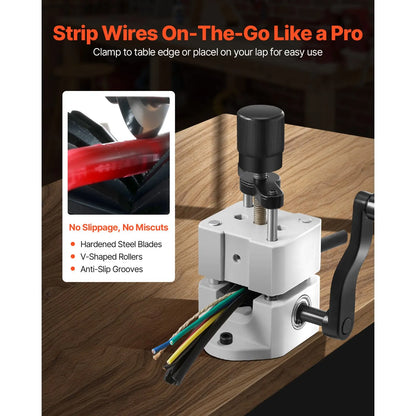 Manual Wire Stripping Machine, 1.5-25 mm, Portable Copper Stripper with Hand Crank or Drill Powered, 64Mn Quenched Blades, 45# Steel Rollers, ABS & PC Wire Peeler, for Scrap Copper Recycling - Image 3
