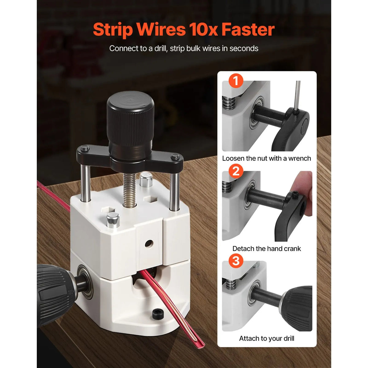 Manual Wire Stripping Machine, 1.5-25 mm, Portable Copper Stripper with Hand Crank or Drill Powered, 64Mn Quenched Blades, 45# Steel Rollers, ABS & PC Wire Peeler, for Scrap Copper Recycling - Image 4