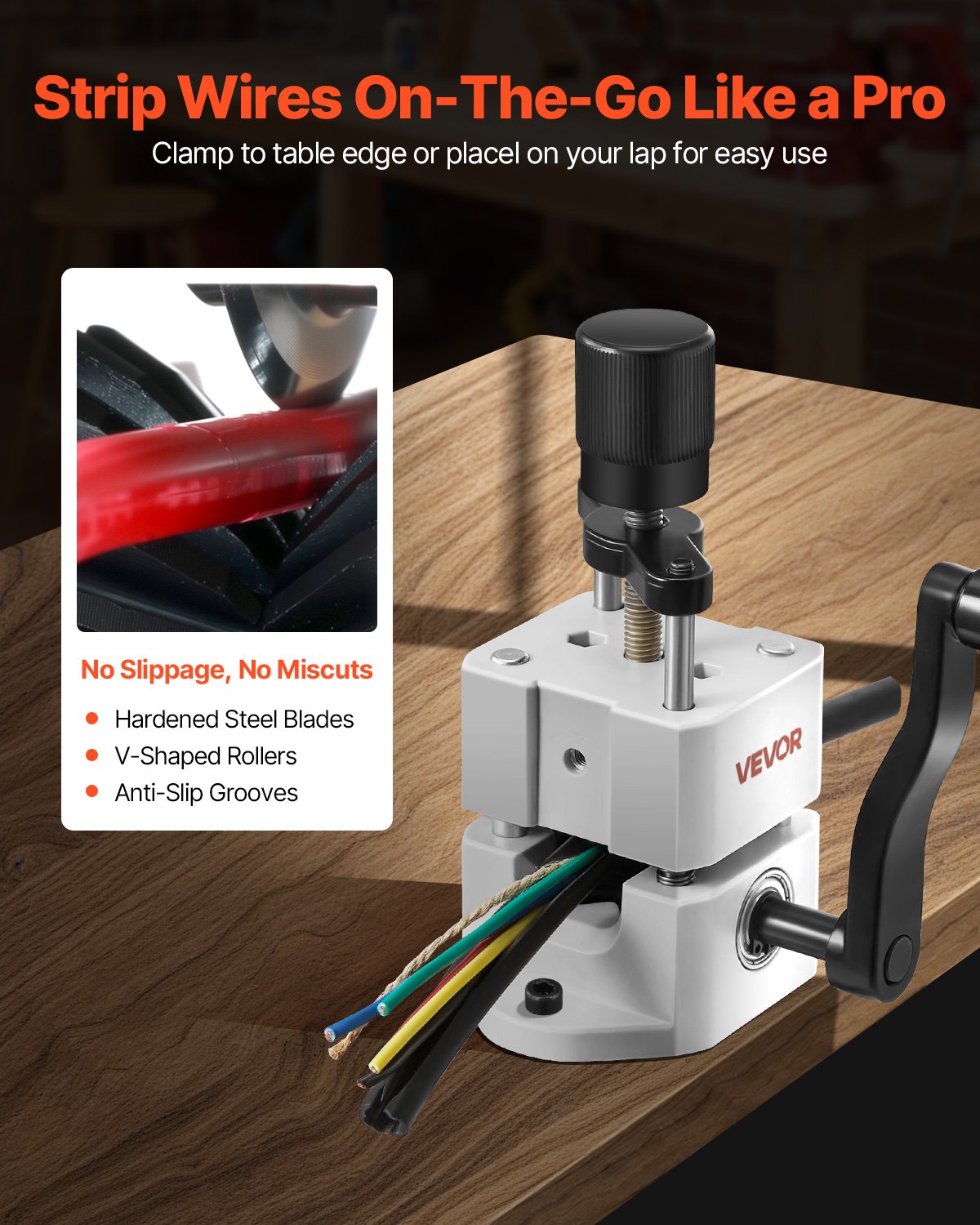 Manual Wire Stripping Machine, 1.5-25 mm, Portable Copper Stripper with Hand Crank or Drill Powered, 64Mn Quenched Blades, 45# Steel Rollers, ABS & PC Wire Peeler, for Scrap Copper Recycling - Image 3