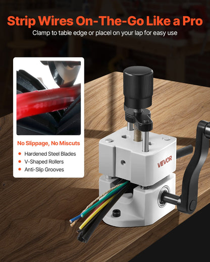 Manual Wire Stripping Machine, 1.5-25 mm, Portable Copper Stripper with Hand Crank or Drill Powered, 64Mn Quenched Blades, 45# Steel Rollers, ABS & PC Wire Peeler, for Scrap Copper Recycling - Image 3