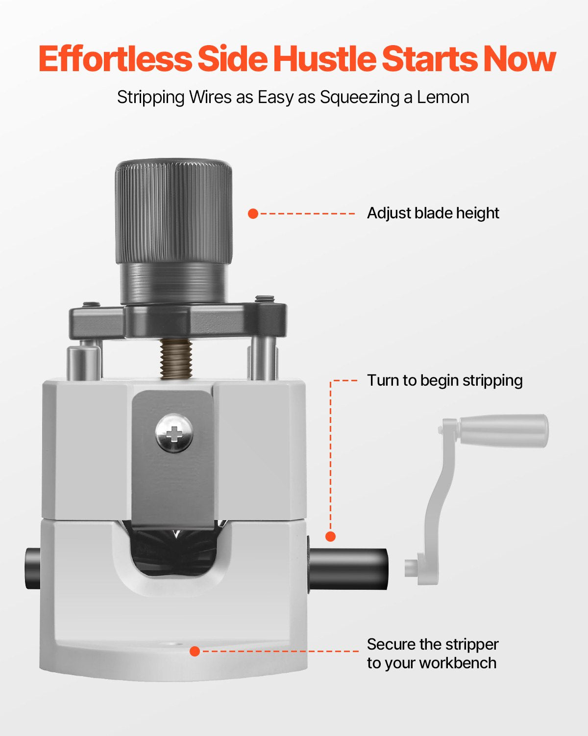 Manual Wire Stripping Machine, 1.5-25 mm, Portable Copper Stripper with Hand Crank or Drill Powered, 64Mn Quenched Blades, 45# Steel Rollers, ABS & PC Wire Peeler, for Scrap Copper Recycling - Image 6
