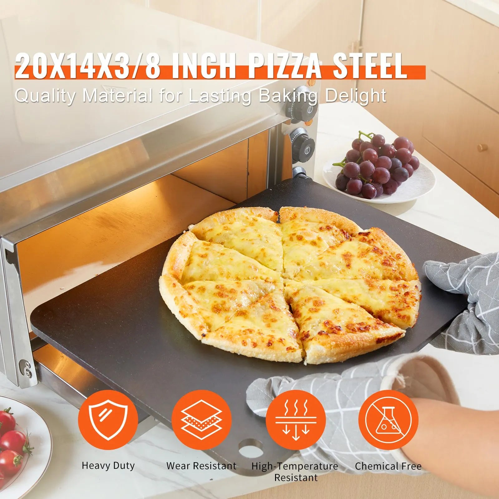 Pizza Steel, 20" x 14" x 3/8" Pizza Steel Plate for Oven, Pre-Seasoned Carbon Steel Pizza Baking Stone with 20X Higher Conductivity, Heavy Duty Rustproof Pizza Pan for Outdoor Grill, Indoor Oven - Image 2