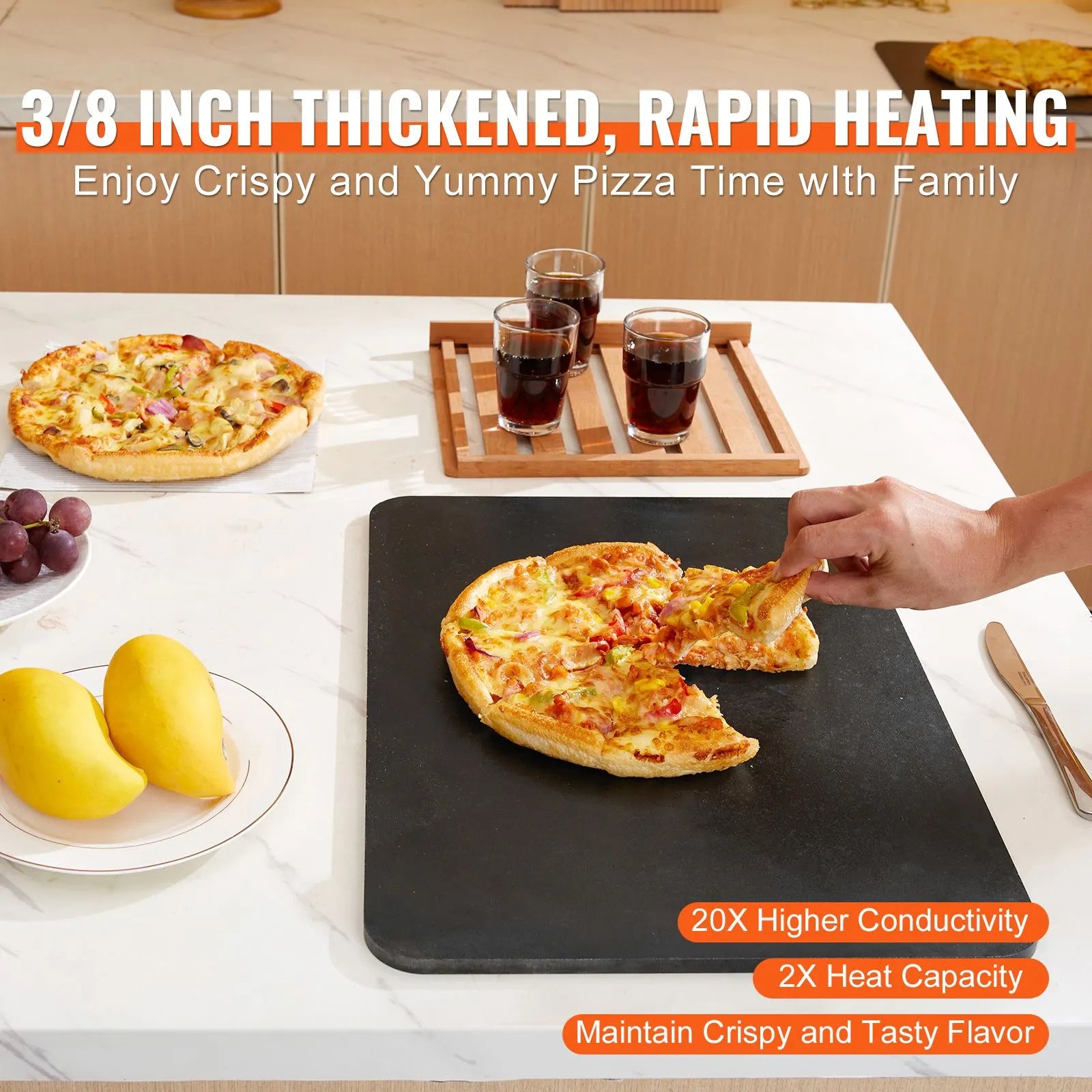 Pizza Steel, 20" x 14" x 3/8" Pizza Steel Plate for Oven, Pre-Seasoned Carbon Steel Pizza Baking Stone with 20X Higher Conductivity, Heavy Duty Rustproof Pizza Pan for Outdoor Grill, Indoor Oven - Image 3