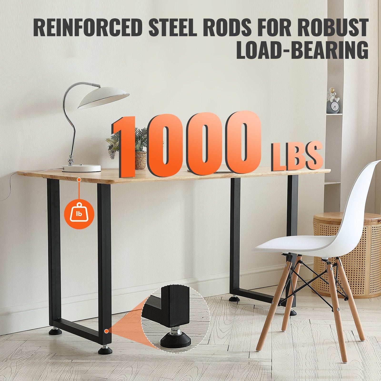 711.2MM Adjustable Furniture Legs, Square Reinforced Steel Office Table legs Set of 2 for DIY, Max Load 453.6KG Heavy Duty Desk Legs, Quick Instalation & Rich Accessories Legs Black - Image 3
