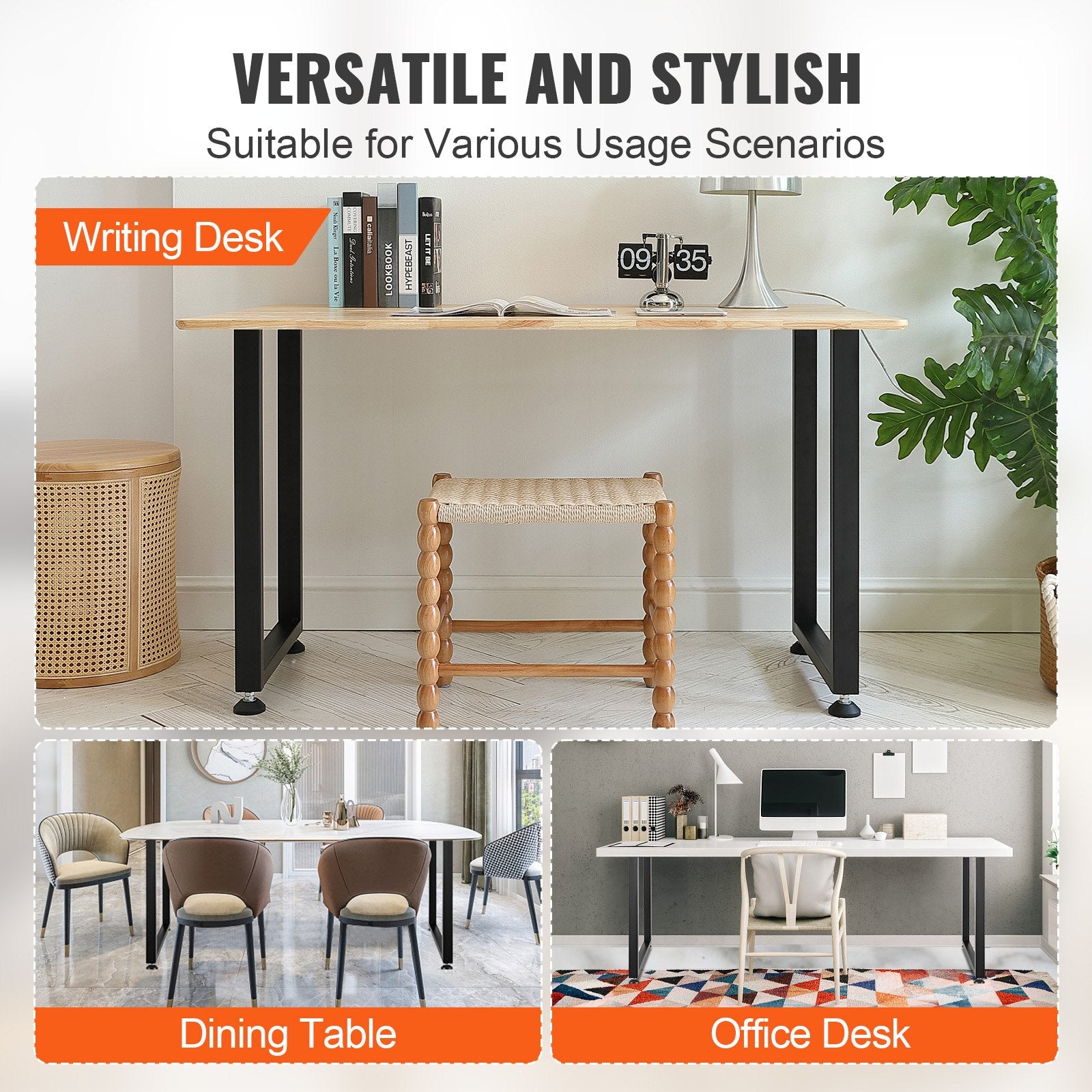 711.2MM Adjustable Furniture Legs, Square Reinforced Steel Office Table legs Set of 2 for DIY, Max Load 453.6KG Heavy Duty Desk Legs, Quick Instalation & Rich Accessories Legs Black - Image 5