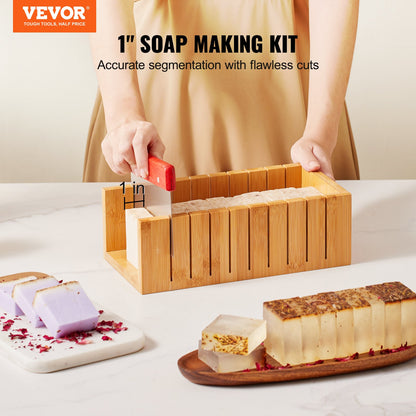 Soap Making Kit, Bamboo Cutting Box and Inner Box with Silicone Mold, Stainless Steel Straight Cutter and Wavy Cutter, 100 Bags and 105 Stickers, Soap Making Supplies DIY Kits for Adults - Image 2
