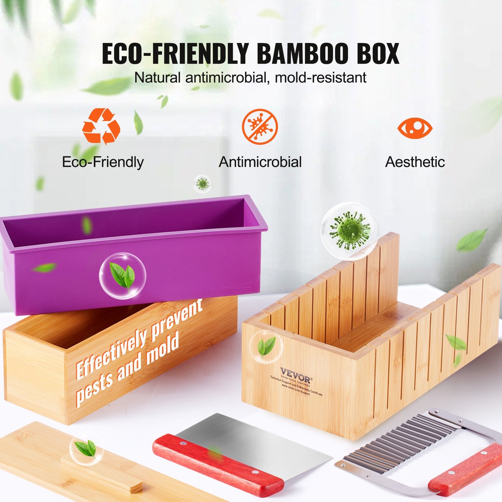 Soap Making Kit, Bamboo Cutting Box and Inner Box with Silicone Mold, Stainless Steel Straight Cutter and Wavy Cutter, 100 Bags and 105 Stickers, Soap Making Supplies DIY Kits for Adults - Image 4