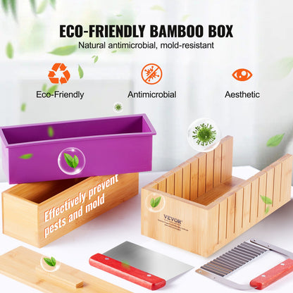 Soap Making Kit, Bamboo Cutting Box and Inner Box with Silicone Mold, Stainless Steel Straight Cutter and Wavy Cutter, 100 Bags and 105 Stickers, Soap Making Supplies DIY Kits for Adults - Image 4