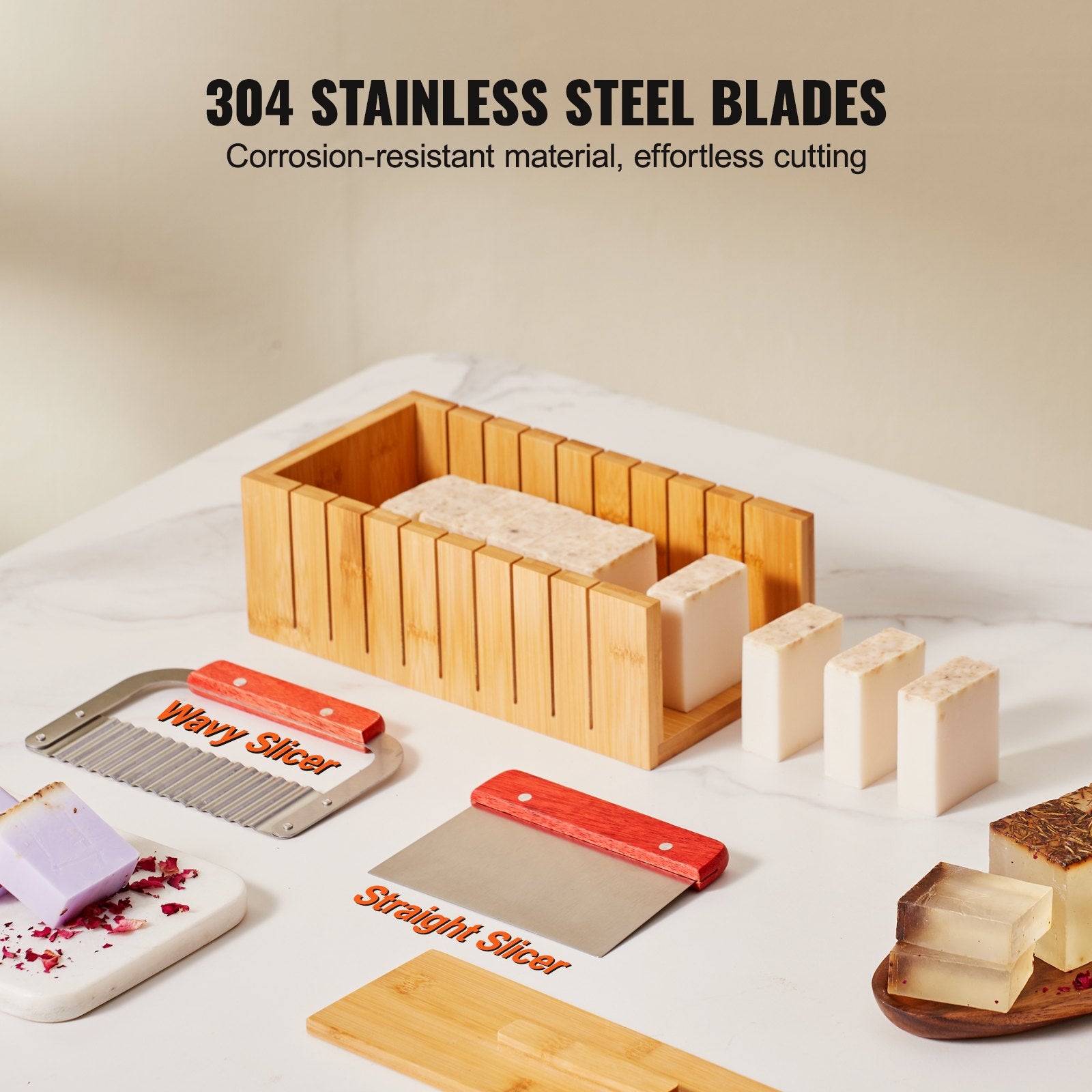 Soap Making Kit, Bamboo Cutting Box and Inner Box with Silicone Mold, Stainless Steel Straight Cutter and Wavy Cutter, 100 Bags and 105 Stickers, Soap Making Supplies DIY Kits for Adults - Image 5