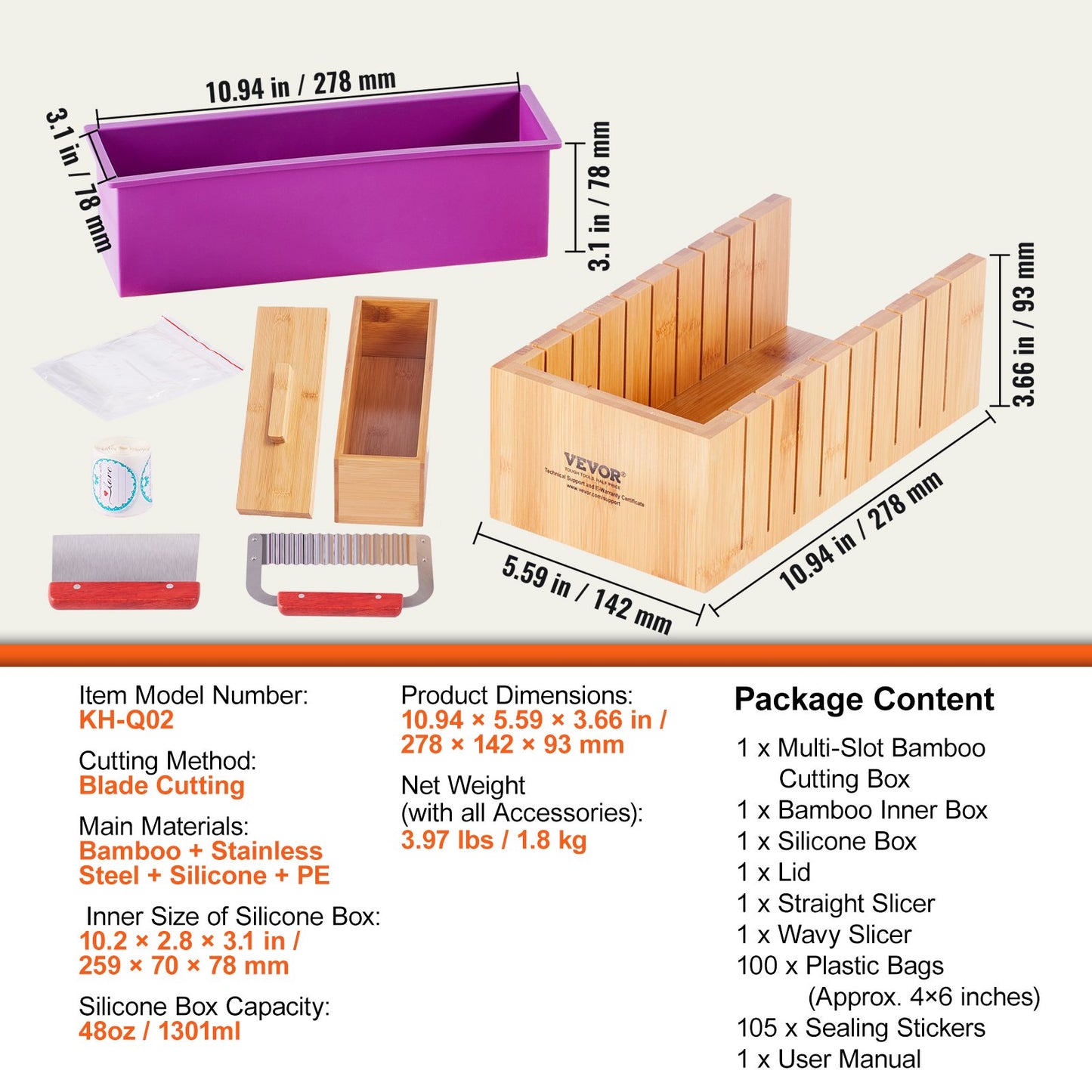 Soap Making Kit, Bamboo Cutting Box and Inner Box with Silicone Mold, Stainless Steel Straight Cutter and Wavy Cutter, 100 Bags and 105 Stickers, Soap Making Supplies DIY Kits for Adults - Image 7