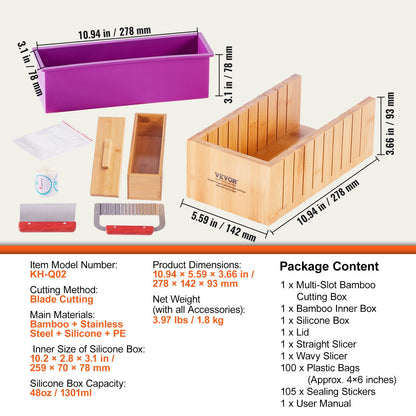 Soap Making Kit, Bamboo Cutting Box and Inner Box with Silicone Mold, Stainless Steel Straight Cutter and Wavy Cutter, 100 Bags and 105 Stickers, Soap Making Supplies DIY Kits for Adults - Image 7