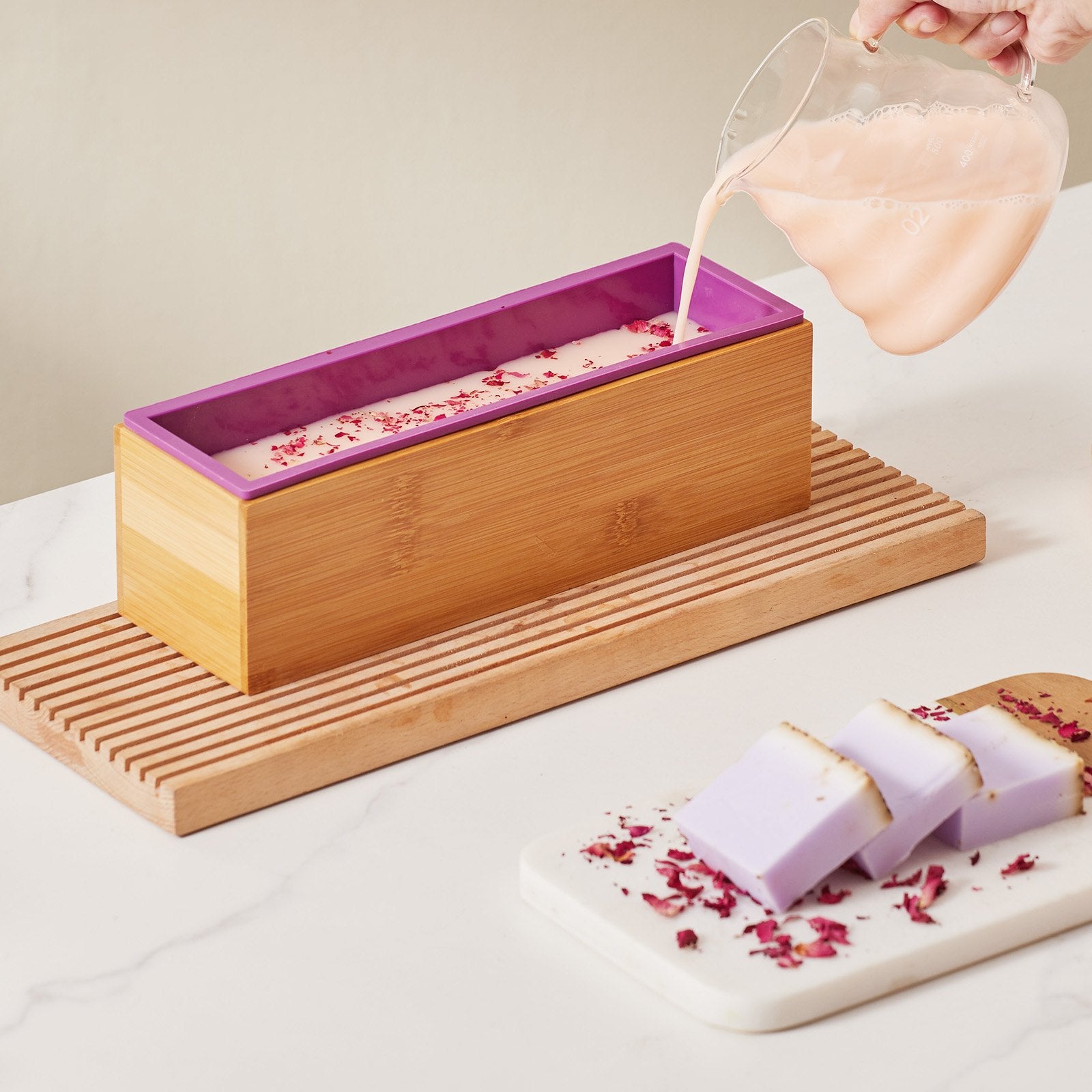 Soap Making Kit, Bamboo Cutting Box and Inner Box with Silicone Mold, Stainless Steel Straight Cutter and Wavy Cutter, 100 Bags and 105 Stickers, Soap Making Supplies DIY Kits for Adults - Image 8