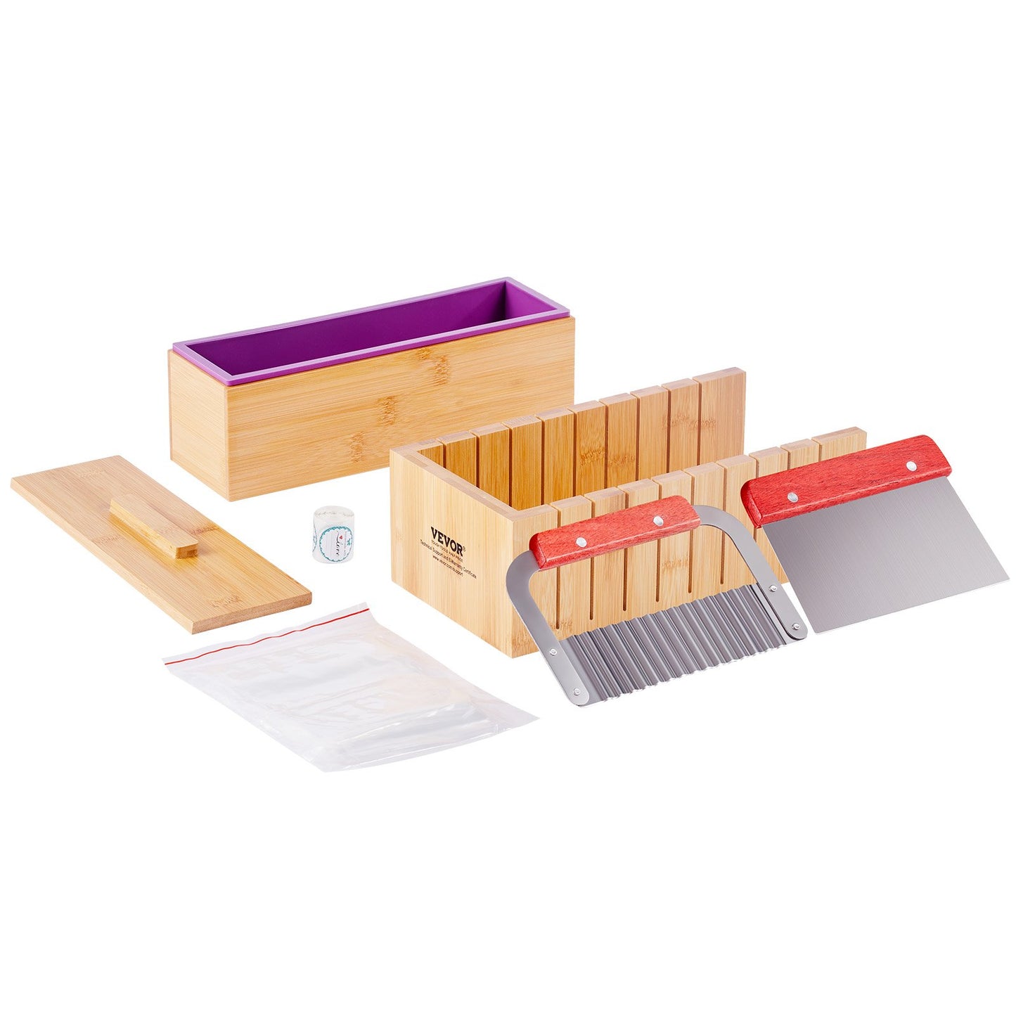 Soap Making Kit, Bamboo Cutting Box and Inner Box with Silicone Mold, Stainless Steel Straight Cutter and Wavy Cutter, 100 Bags and 105 Stickers, Soap Making Supplies DIY Kits for Adults - Image 9
