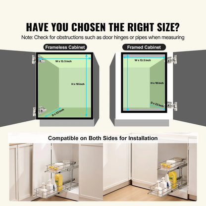 12"Wx21"Dx15"H Pull Out Cabinet Organizer, Heavy Duty Slide Out Pantry Shelves, Steel Roll Out Drawers, Sliding Drawer Storage for Home Under Sink, 13.5"Wx22"Dx18"H Install Size for Cabinet - Image 2