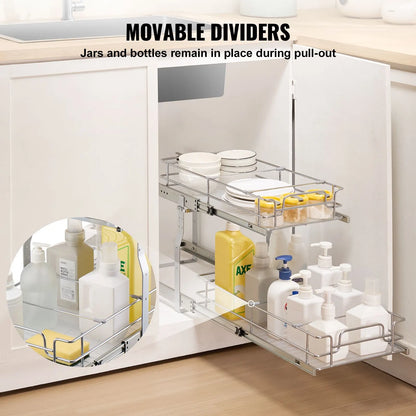 12"Wx21"Dx15"H Pull Out Cabinet Organizer, Heavy Duty Slide Out Pantry Shelves, Steel Roll Out Drawers, Sliding Drawer Storage for Home Under Sink, 13.5"Wx22"Dx18"H Install Size for Cabinet - Image 3