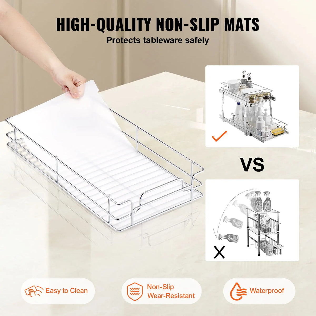12"Wx21"Dx15"H Pull Out Cabinet Organizer, Heavy Duty Slide Out Pantry Shelves, Steel Roll Out Drawers, Sliding Drawer Storage for Home Under Sink, 13.5"Wx22"Dx18"H Install Size for Cabinet - Image 4