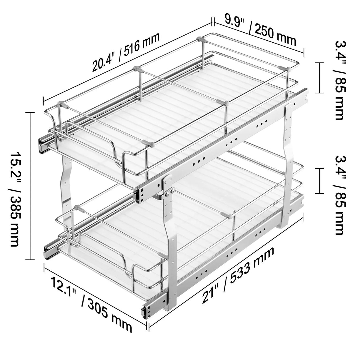 12"Wx21"Dx15"H Pull Out Cabinet Organizer, Heavy Duty Slide Out Pantry Shelves, Steel Roll Out Drawers, Sliding Drawer Storage for Home Under Sink, 13.5"Wx22"Dx18"H Install Size for Cabinet - Image 7