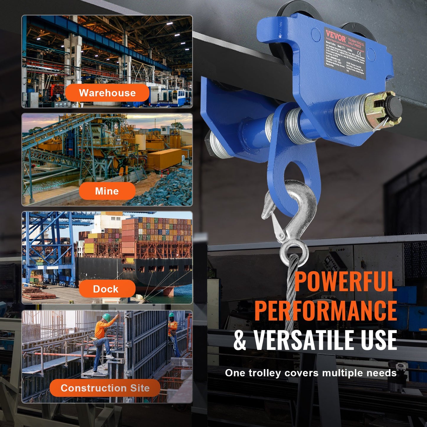 Manual Trolley, 1 Ton Load Capacity, Push Beam Trolley with Dual Wheels, Adjustable for I-Beam Flange Width 63.5 mm to 177.8 mm, Heavy Duty Alloy Steel Garage Hoist for Straight Curved I Beam - Image 6