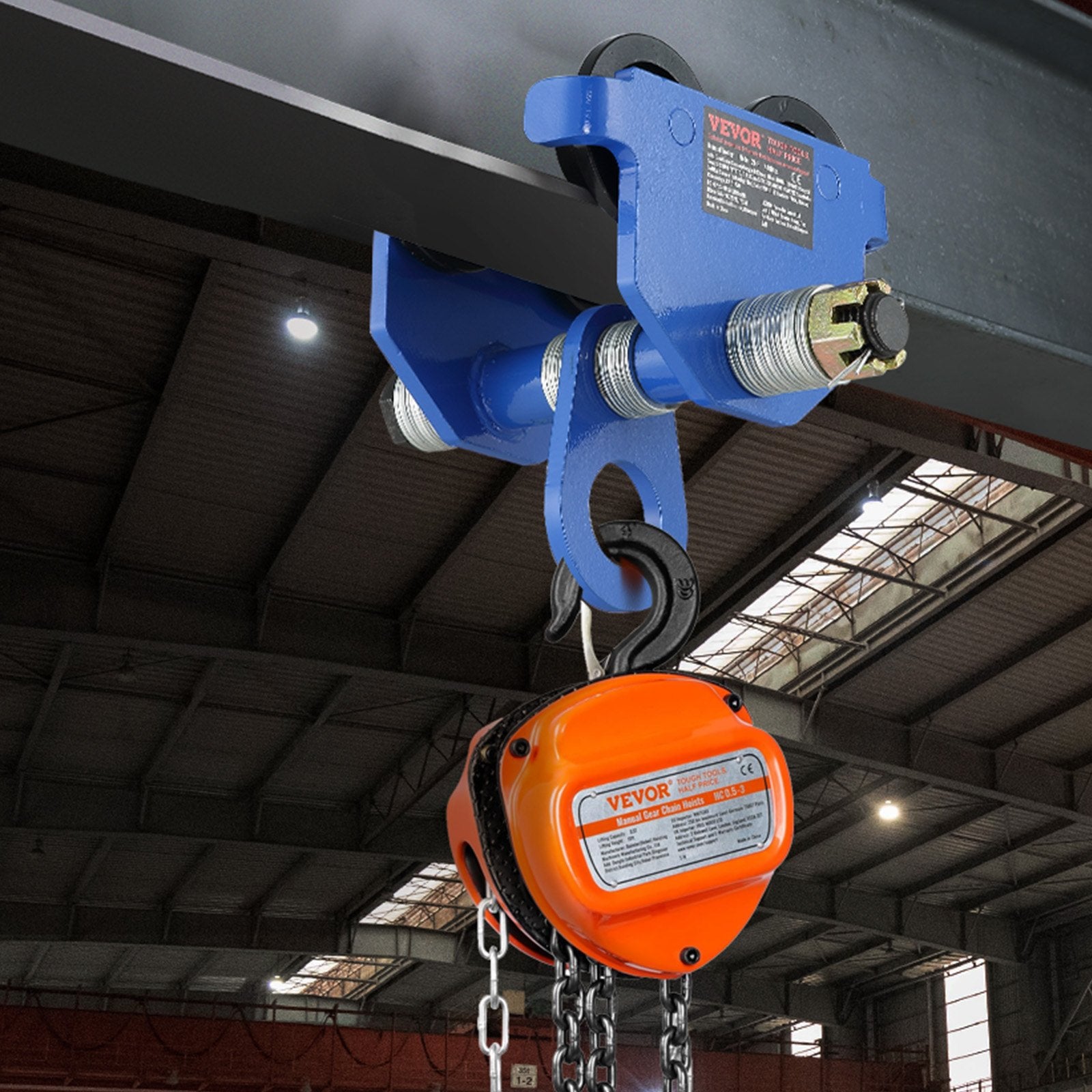 Manual Trolley, 1 Ton Load Capacity, Push Beam Trolley with Dual Wheels, Adjustable for I-Beam Flange Width 63.5 mm to 177.8 mm, Heavy Duty Alloy Steel Garage Hoist for Straight Curved I Beam - Image 8