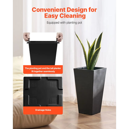 Tall Planter, Set of 2 Tall Square Tapered Planters, 57 cm Large Modern Gardening and Flower Plastic Pots, Decorative Tall Black Planter with Drainage Hole, for Porch, Patio, Indoor & Outdoor - Image 2