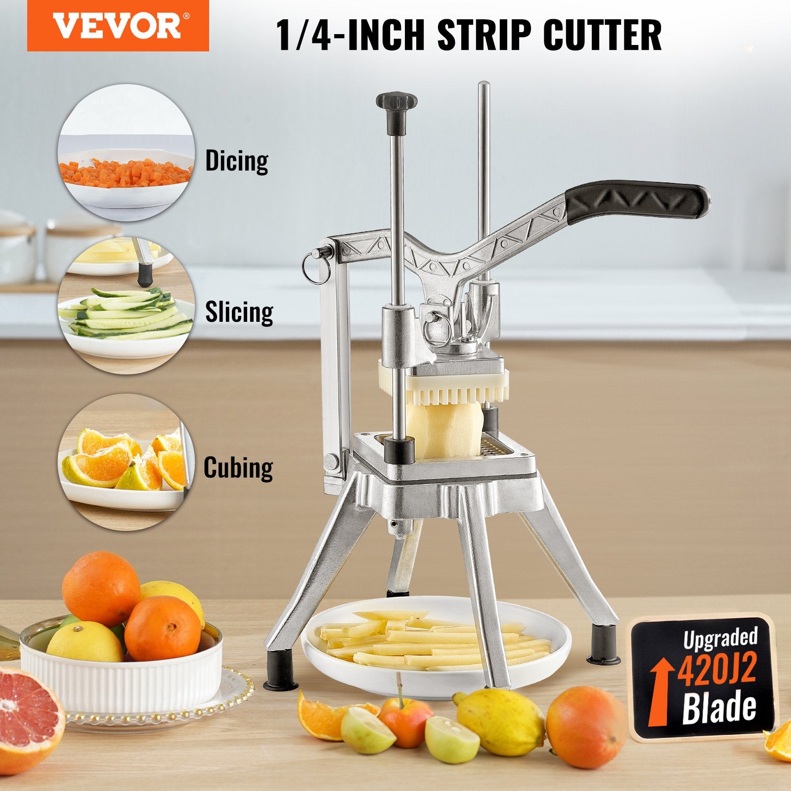 Commercial Vegetable Fruit Chopper 1/4" Blade Heavy Duty Professional Food Dicer Kattex French Fry Cutter Onion Slicer Stainless Steel for Tomato Peppers Potato Mushroom - Image 2