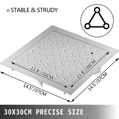 Recessed Manhole Cover 11.8\"x11.8\" Clear Opening, Galvanized Steel Drain Cover Overall Size 14.5\"x14.5\", Sealed Square Manhole Cover and Frame, Steel Man Hole Lid Inspection Access for Boat/ - Image 4