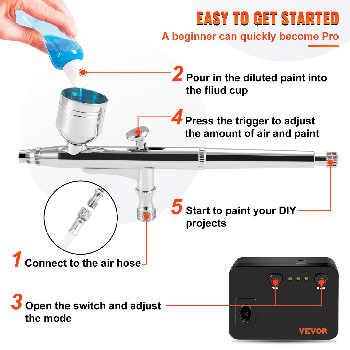 Airbrush Kit Dual-action Airbrush System Compressor Art Nail Makeup Model - Image 5
