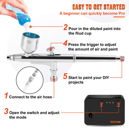 Airbrush Kit Dual-action Airbrush System Compressor Art Nail Makeup Model - Image 5