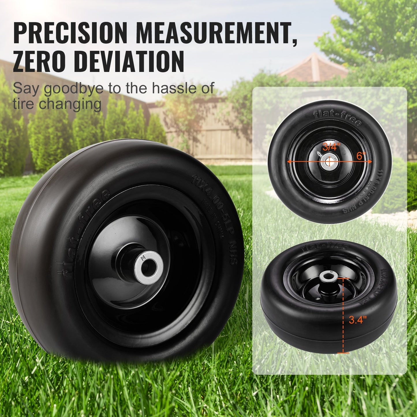 Lawn Mower Tires with Rim, 11x4-7" Tubeless Tractor Tires, 2-Pack Tire and Wheel Assemby, Flat-free PU Tire, 3.4" Centered Hub, 3/4" Bushing Size, 20 PCS Adapters for Riding Mowers Lawn Tractors - Image 3