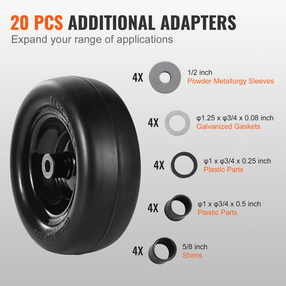 Lawn Mower Tires with Rim, 11x4-7" Tubeless Tractor Tires, 2-Pack Tire and Wheel Assemby, Flat-free PU Tire, 3.4" Centered Hub, 3/4" Bushing Size, 20 PCS Adapters for Riding Mowers Lawn Tractors - Image 6