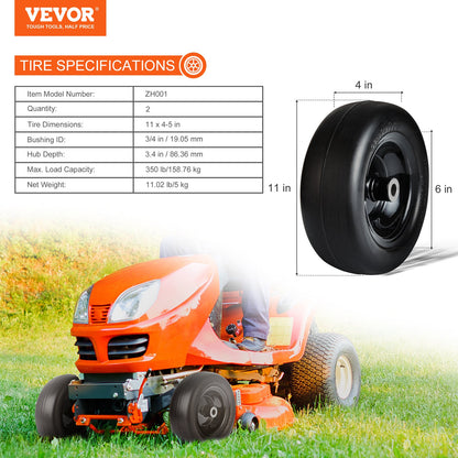 Lawn Mower Tires with Rim, 11x4-7" Tubeless Tractor Tires, 2-Pack Tire and Wheel Assemby, Flat-free PU Tire, 3.4" Centered Hub, 3/4" Bushing Size, 20 PCS Adapters for Riding Mowers Lawn Tractors - Image 7