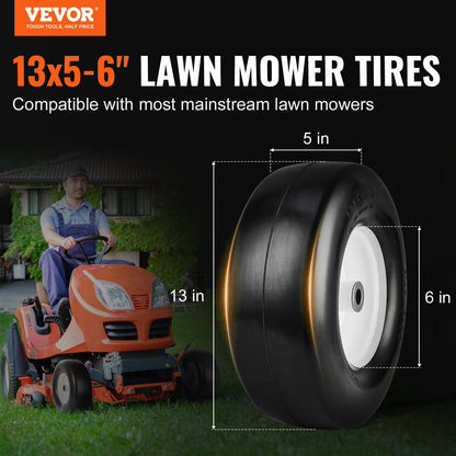 Lawn Mower Tires with Rim, 13x5-6" Tubeless Tractor Tires, 2-Pack Tire and Wheel Assembly, Flat-free PU Tires, 3.25"-5.9" Centered Hub, 3/4" Bushing Size, 20 PCS Adapter for Lawn Mowers Tractors - Image 2